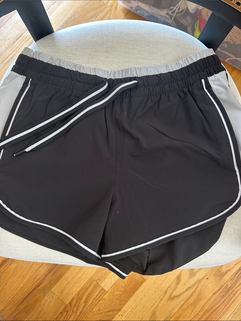 Athleta Black Shorts with White Trim and Drawstring